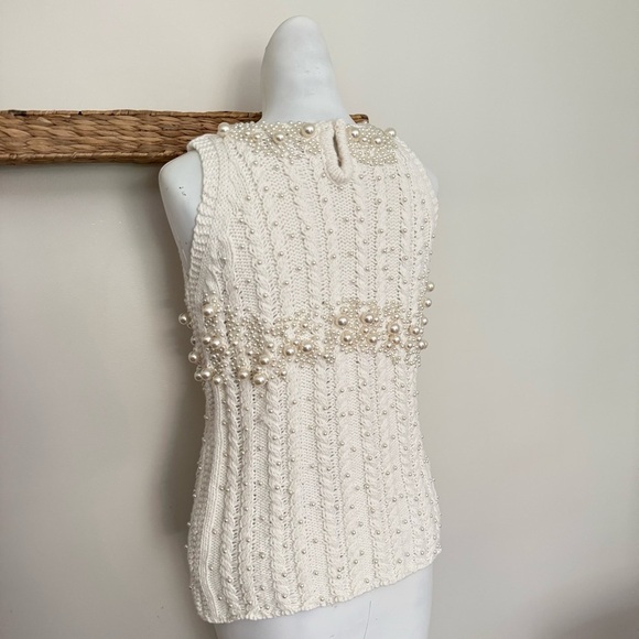 Zara Women Small White Pearl Embellished Knit Tank Sleeveless Blouse Elegant - Picture 3 of 10